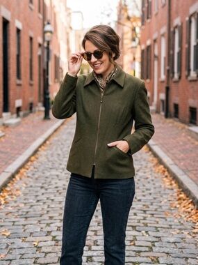 VTG Hillard & Hanson Olive Green Wool Blend Full Zip Jacket 16